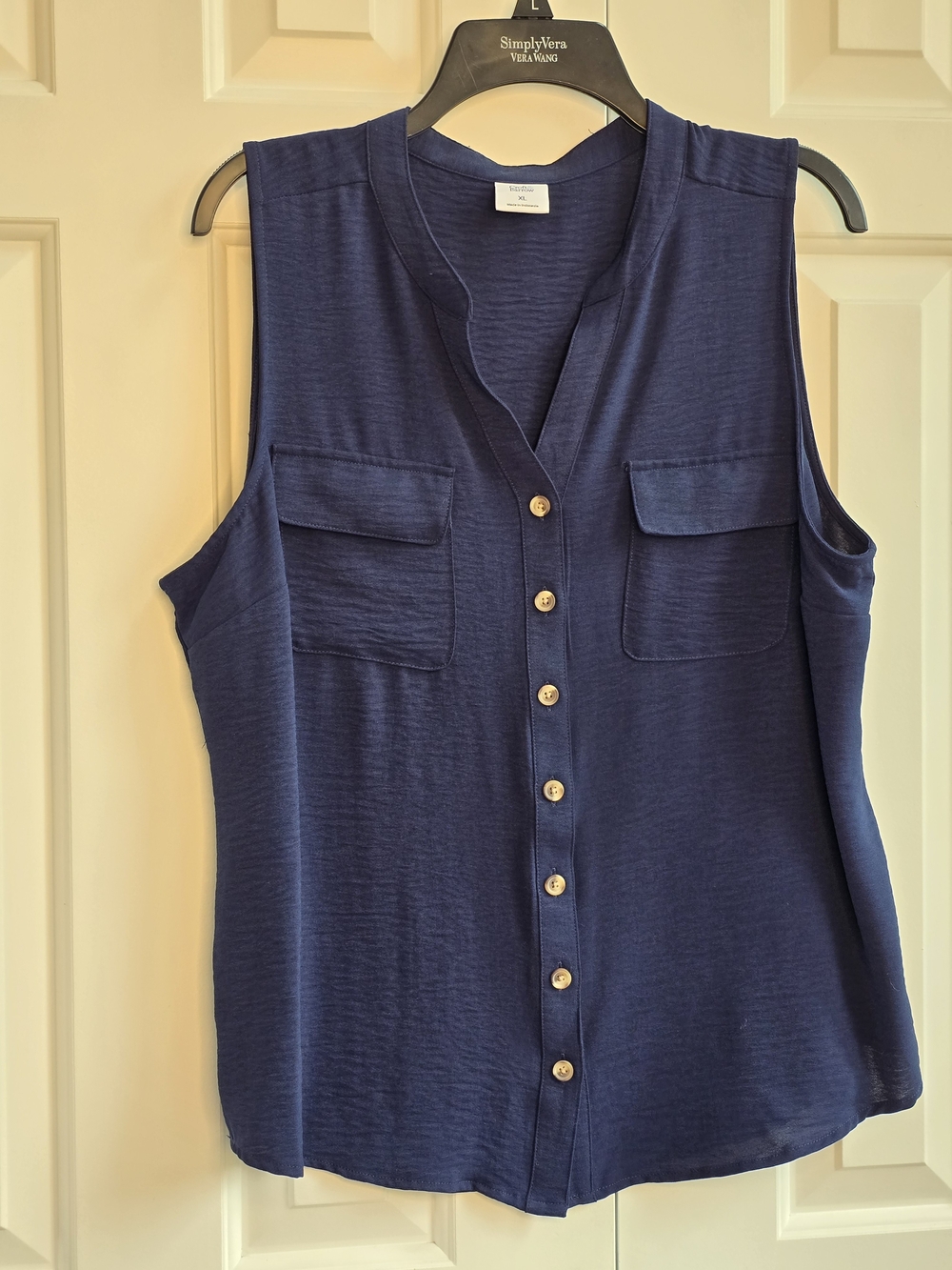 Sleeveless Navy Button-Front V-Neck Top - Croft & Barrow